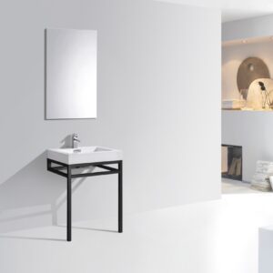 Haus 24″ Stainless Steel Console w/ White Acrylic Sink – Matte Black