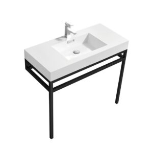 Haus 36″ Stainless Steel Console w/ White Acrylic Sink – Matte Black