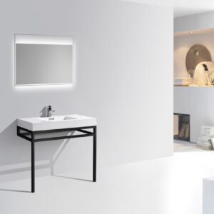 Haus 36″ Stainless Steel Console w/ White Acrylic Sink – Matte Black