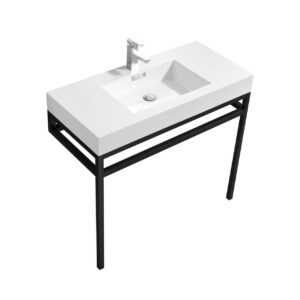 Haus 40″ Stainless Steel Console w/ White Acrylic Sink – Matte Black