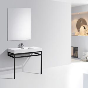 Haus 40″ Stainless Steel Console w/ White Acrylic Sink – Matte Black