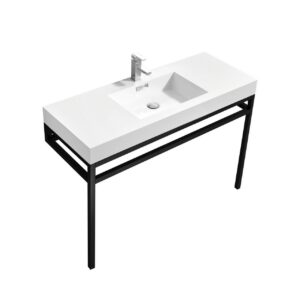 Haus 48″ Stainless Steel Console w/ White Acrylic Sink – Matte Black