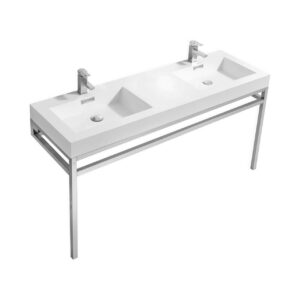 Haus 60″ Double Sink Stainless Steel Console w/ White Acrylic Sink – Chrome
