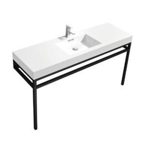 Haus 60″ Single Sink Stainless Steel Console w/ White Acrylic Sink – Matte Black