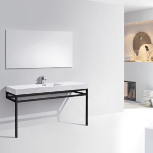 Haus 60″ Single Sink Stainless Steel Console w/ White Acrylic Sink – Matte Black