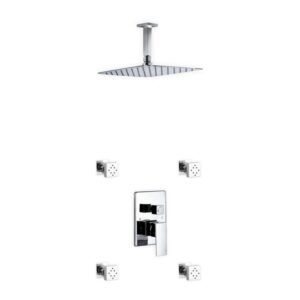 Aqua Piazza Shower Set w/ 12″ Ceiling Mount Square Rain Shower and 4 Body Jets