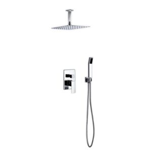 Aqua Piazza Shower Set w/ 12″ Ceiling Mount Square Rain Shower and Handheld