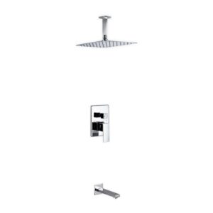 Aqua Piazza Shower Set w/ 12″ Ceiling Mount Square Rain Shower and Tub Filler