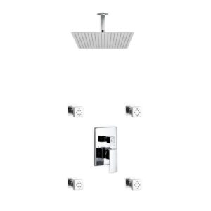 Aqua Piazza Brass Shower Set w/ 20″ Ceiling Mount Square Rain Shower and 4 Body Jets