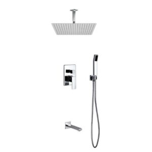 Aqua Piazza Shower Set w/ 20″ Ceiling Mount Square Rain Shower, Handheld and Tub Filler