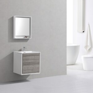 De Lusso 24″ Ash Gray Wall Mount Modern Bathroom Vanity