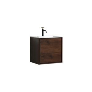 De Lusso 24″ Rose Wood Wall Mount Modern Bathroom Vanity