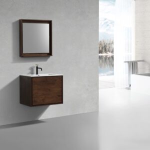 De Lusso 30″ Rose Wood Wall Mount Modern Bathroom Vanity