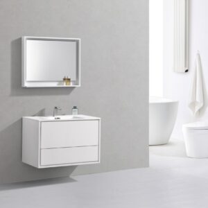 De Lusso 36″ High Gloss White Wall Mount Modern Bathroom Vanity