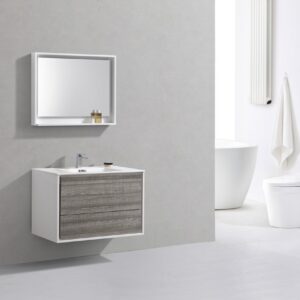 De Lusso 36″ Ash Gray Wall Mount Modern Bathroom Vanity