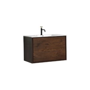 De Lusso 36″ Rose Wood Wall Mount Modern Bathroom Vanity