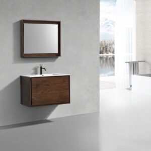 De Lusso 36″ Rose Wood Wall Mount Modern Bathroom Vanity