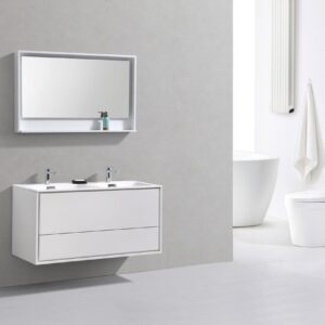 De Lusso 48″ Double Sink High Gloss White Wall Mount Modern Bathroom Vanity