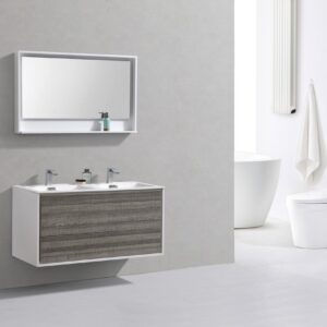 De Lusso 48″ Double Sink Ash Gray Wall Mount Modern Bathroom Vanity