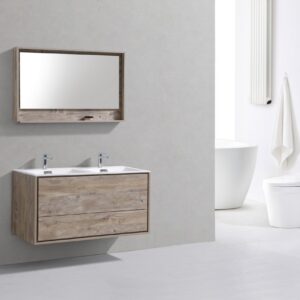 De Lusso 48″ Double Sink Nature Wood Wall Mount Modern Bathroom Vanity