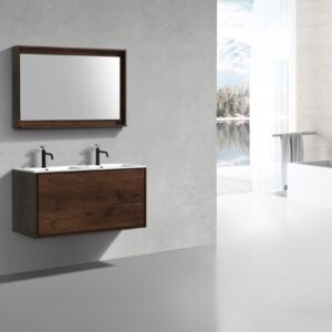 De Lusso 48″ Double Sink Rose Wood Wall Mount Modern Bathroom Vanity