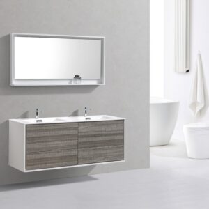 De Lusso 60″ Double Sink Ash Gray Wall Mount Modern Bathroom Vanity