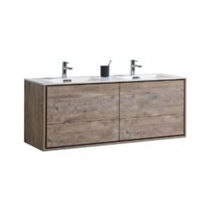 De Lusso 60″ Double Sink Nature Wood Wall Mount Modern Bathroom Vanity