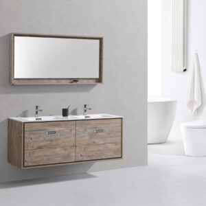 De Lusso 60″ Double Sink Nature Wood Wall Mount Modern Bathroom Vanity