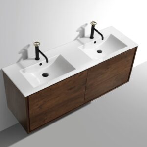 De Lusso 60″ Double Sink Rose Wood Wall Mount Modern Bathroom Vanity