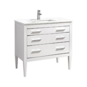 Eiffel 36” High Gloss White Vanity W/ White Counter Top
