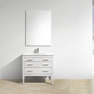 Eiffel 36” High Gloss White Vanity W/ White Counter Top