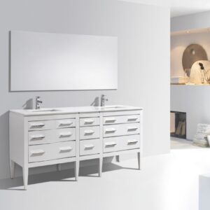 Eiffel 72″ Double Sink High Gloss White Vanity W/ White Counter Top