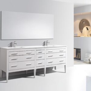 Eiffel 82″ Double Sink High Gloss White Vanity W/ White Counter Top