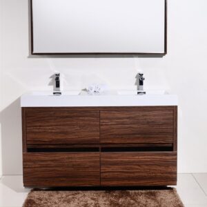 Bliss 60″ Double Sink Walnut Free Standing Modern Bathroom Vanity