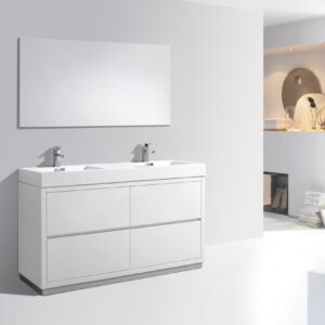 Bliss 60″ Double Sink High Gloss White Free Standing Modern Bathroom Vanity