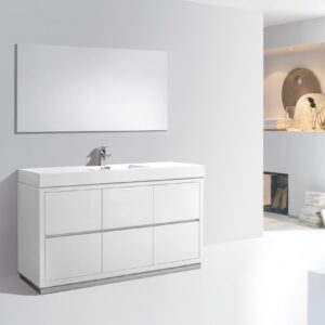 Bliss 60″ Single Sink High Gloss White Free Standing Modern Bathroom Vanity