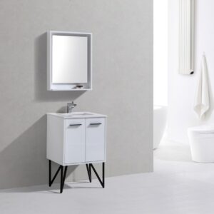 Bosco 24″ High Gloss White Modern Bathroom Vanity w/ White Countertop