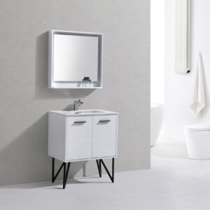 Bosco 30″ High Gloss White Modern Bathroom Vanity w/ White Countertop