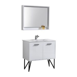 Bosco 36″ High Gloss White Modern Bathroom Vanity w/ White Countertop