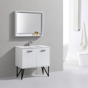 Bosco 36″ High Gloss White Modern Bathroom Vanity w/ White Countertop