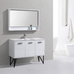Bosco 48″ High Gloss White Modern Bathroom Vanity w/ White Countertop