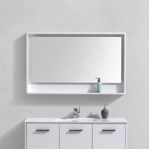 48″ Wide Mirror w/ Shelf – High Gloss White