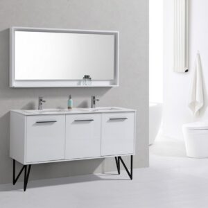 Bosco 60″ High Gloss White Modern Bathroom Vanity w/ White Countertop