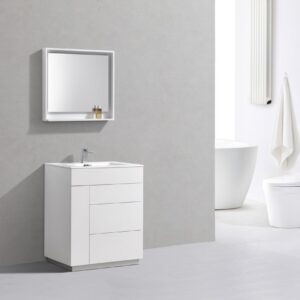 Milano 30″ Gloss White Floor Mount Modern Bathroom Vanity