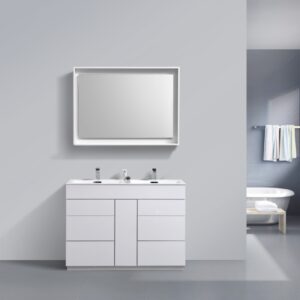 Milano 48″ Double Sink High Gloss White Floor Mount Modern Bathroom Vanity