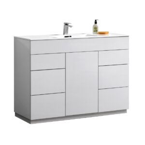 Milano 48″ High Gloss White Floor Mount Modern Bathroom Vanity