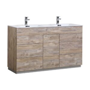 Milano 60″ Double Sink Nature Wood Floor Mount Modern Bathroom Vanity