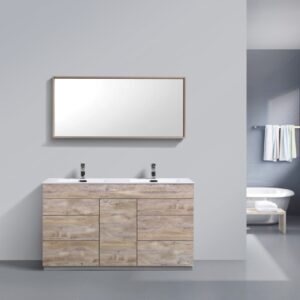 Milano 60″ Double Sink Nature Wood Floor Mount Modern Bathroom Vanity