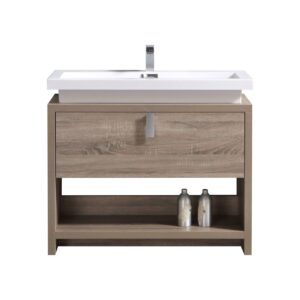 Levi 40″ Havana Oak Modern Bathroom Vanity w/ Cubby Hole