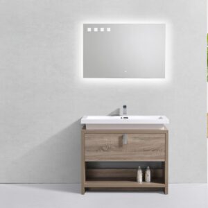 Levi 40″ Havana Oak Modern Bathroom Vanity w/ Cubby Hole